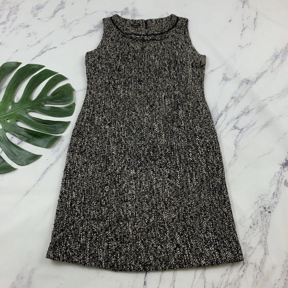 Talbots Tweed Sheath Dress Size 10 Gray Black Sleeveless Knee Length Wool Blend